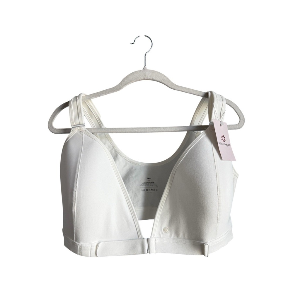 VeraComfort 2XL Bra White New NWT Cotton Spandex Front Closure Full Coverage